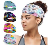 HaiFafafaing Confezione da 4 fasce per capelli fluo anni '80 e '90, per donne e uomini, stile retrò, larghe, per feste hip hop, escursionismo, ciclismo, corsa