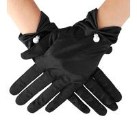 HaiFafafaing Guanti in raso da donna lunghi al polso anni '20 guanti da sposa con perle per banchetti, opera, tea party, smoking e uniforme, Nero , M