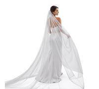 HaiFafafaing Velo da sposa a 1 livello, velo lungo in tulle, con pettine, lunghezza 299,7 cm, accessori per capelli da sposa per spose e donne, bianco, taglia unica