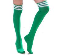 Haifly - Calze lunghe da donna, a tre strisce, sopra il ginocchio, per calcio, tubolari Colore: verde e bianco.