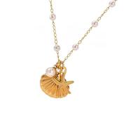 Haiki Elegante collana dorata a forma di stella marina e conchiglia, in acciaio inox, orecchini pendenti unici per vacanze al mare, gioielli casual per tutti i giorni