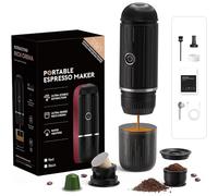 HAILASRE Macchina per espresso elettrica portatile, auto-riscaldamento 2 in 1 sistema di estrazione, Crema Nespress macchina per caffè espresso, supporto caffè macinato e capsula NS, ME2218 (BLACK)