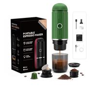 HAILASRE Macchina per espresso elettrica portatile, auto-riscaldamento 2 in 1 sistema di estrazione, Crema Nespress macchina per caffè espresso, supporto caffè macinato e capsula NS, ME2218 (GREEN)
