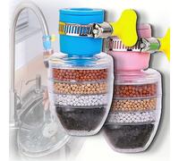 Hailnrothwad Magic Charcoal Water Filter, Magic Charcoal Water Filter, 6-Layer Filtration Faucet Purifier, Waters Faucet Filters for Kitchen Sink, for 1/2inch - 3/4inch Faucets (Pink+Blue)