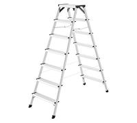 Hailo D60 StandardLine - Scala a doppio gradino in alluminio, 2 x 7 gradini fino a 150 kg, scala con protezione di espansione, piedini con suola morbida, con rinforzi angolari stabili, scala fissa in