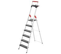 Hailo L100 Topline - Scala di sicurezza in alluminio, 6 gradini XXL fino a 150 kg, con staffa di fissaggio estraibile, blocco piattaforma, molti accessori, scala pieghevole in alluminio, made in