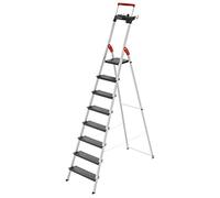 Hailo L100 Topline - Scala di sicurezza in alluminio, 8 gradini XXL fino a 150 kg, con staffa di fissaggio estraibile, blocco piattaforma, molti accessori, scala pieghevole in alluminio, made in