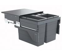 Hailo Pattumiera 361083 | per armadio da 50 cm con parte anteriore dei mobili | separazione in 3 scomparti da 43 litri | sistema di estrazione, grigio scuro