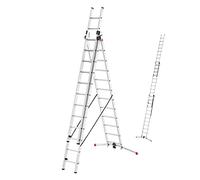 Hailo S100 ProfiLOT - Tubo combinato in alluminio, 3 pezzi, con sistema a saldatura, compensa le irregolarità, 3 x 12 pioli profilati, portata fino a 150 kg, scala in alluminio, made in Germany