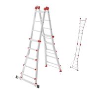 Hailo Scala multifunzione in alluminio M80, 4 x 5 pioli, portata fino a 150 kg, snodi di sicurezza e maniglie di sicurezza, regolabile in altezza su pioli, scala multiuso, antiruggine, colore: argento
