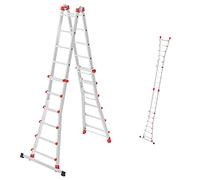 Hailo Scala multifunzione in alluminio M80, 4 x 6 pioli, portata fino a 150 kg, snodi di sicurezza e maniglie di sicurezza, regolabile in altezza su pioli, scala multiuso, antiruggine, colore: argento