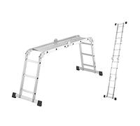 Hailo Scala universale M60 in alluminio, 4 x 3 pioli, portata fino a 150 kg, multiuso utilizzabile come piattaforma di lavoro antiscivolo, 6 giunti di sicurezza, colore argento