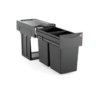 Hailo Tandem 3666851 - Pattumiera da incasso per armadi a partire da 300 mm di larghezza, 2 x 15 l, con guide telescopiche, colore: Nero