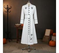 Hailong Ming Abito Sacerdote Abito Chierico Veste Lunga Cassock con Bottonatura Frontale E Cintura Stampata in Poliestere Liscio Adatto per Tema Recite Teatrali, Bianco, M