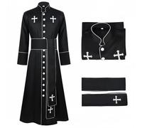 Hailong Ming Abito Sacerdote Abito Chierico Veste Lunga Cassock con Bottonatura Frontale E Cintura Stampata in Poliestere Liscio Adatto per Tema Recite Teatrali, Nero, XL