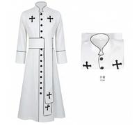 Hailong Ming Abito Sacerdote Abito Chierico Veste Lunga Cassock con Bottonatura Frontale E Cintura Stampata in Poliestere Liscio Adatto per Tema Recite Teatrali, Bianco, XL