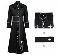 Hailong Ming Abito Sacerdote Abito Chierico Veste Lunga Cassock con Bottonatura Frontale E Cintura Stampata in Poliestere Liscio Adatto per Tema Recite Teatrali, Nero, 2XL