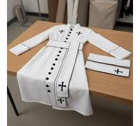Hailong Ming Abito Sacerdote Abito Chierico Veste Lunga Cassock con Bottonatura Frontale E Cintura Stampata in Poliestere Liscio Adatto per Tema Recite Teatrali, Bianco, 2XL