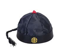 Hailong Ming Cappello Cinese per Coda di Cavallo, Berretto da Padrone di Casa per Eventi a Tema, Nero 56 cm