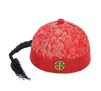 Hailong Ming Cappello Cinese per Coda di Cavallo, Berretto da Padrone di Casa per Eventi a Tema, Rosso 56 cm