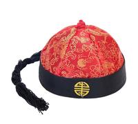 Hailong Ming Cappello Cinese per Coda di Cavallo, Berretto da Padrone di Casa per Eventi a Tema, Rosso Nero 54 cm