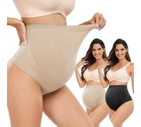 Hailycoco Shapewear premaman senza cuciture, perizoma premaman a vita alta biancheria intima mutandine per gravidanza con supporto per la pancia, Nudo+nudo+nero, Medium
