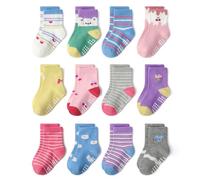 HaimoBurg 12 Paia di Calze Antiscivolo in Cotone Traspirante per Bambini da 1 a 5 Anni,Calzini Bambino Bambina Neonato