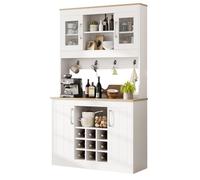 HAINEW Armadio da cucina alto con portabottiglie e 4 ante, armadietto da cucina con ripiani aperti e ganci, per cucina, 106 x 39 x 175 cm, bianco, HD26050701