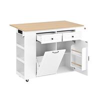 HAINEW Carrello da cucina con piano di lavoro pieghevole e sistema di raccolta differenziata, isola da cucina con 2 cassetti e 1 porta, carrello da cucina con ripiano porta e scaffalature, HD26012614