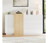 HAINEW Cassettiera moderna con 2 ante e 4 cassetti, bianco lucido, per cucina, soggiorno, camera da letto, 150 x 37,5 x 87 cm