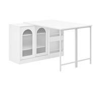 HAINEW Tavolo da pranzo da bar con scrivania estraibile e porta scorrevole in vetro, moderno, girevole a 360°, per soggiorno, cucina, 121,5 x 116 x 75 cm (bianco)