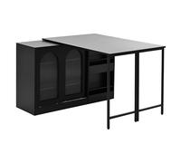 HAINEW Tavolo da pranzo da bar con scrivania estraibile e porta scorrevole in vetro, moderno tavolo da cucina girevole a 360°, tavolino da buffet, tavolino per soggiorno e cucina, 121,5 × 116 × 75 cm