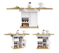HAINEW Tavolo da pranzo da cucina con piano estraibile e vano portaoggetti, tavolo rettangolare in legno, con scaffale per snack e portabottiglie per 4-6 persone, 110-140 x 80 x 75 cm (bianco)