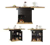 HAINEW Tavolo da pranzo da cucina con piano estraibile e vano portaoggetti, tavolo rettangolare in legno, con scaffale per snack e portabottiglie per 4-6 persone, 110-140 x 80 x 75 cm (nero)