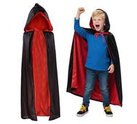 Hainue Mantello da Vampiro di Halloween Per Bambini,90 cm Mantello con Cappuccio Reversibile Nero Rosso,Costume di Halloween per Ragazze Ragazzi Cosplay Festival Party