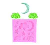 Haione Stampo in silicone a forma di luna con stelle e nuvole, per decorazioni di torte al cioccolato, strumenti da forno per biscotti, cubetti di ghiaccio, candele, caramelle, sapone