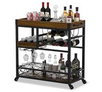 HAIORJUN Carrello Bar a 3 Livelli con Ruote Bloccabili, Carrello Portavivande Vintage Legno con Porta Liquori, Carrello Porta Vivande per Sala da Pranzo, Soggiorno, Bar (85 x 40 x 90 cm)