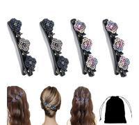 Hair Clips with Sparkling Crystal Stones, Double Layer Hair Clips for Women Girls, Braided Rhinestone Hair Clips for, Elegant Hair Styling Clips Rhinestone Hair Clip (A)