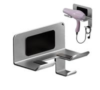 Hair Dryer Holder - Wall Mounted Adhesive Rack, Hairdryer and Straightener Storage with Space Saving Design Feature, Ideal for Bathroom Home Bedroom Salon Apartment Hotel Gym Locker Room Dorm Use