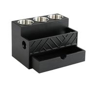 Hair Dryer Organizer Wooden Storage Holder Brush Straightener Curling Iron | Styling Tool - Wood Stainless Steel Cups | Countertop Wall Mount Storage | Cord Management For Vanity Bathroom Salon