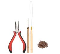 Hair Extension Tool Kit with Silicone Rings | Crochet Pulling Hook & Hair Pliers | Portable Styling Kit for DIY/Salons | 500 Beads, Wooden Handles (500pcs Silicone Rings)