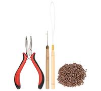 Hair Extension Tool Kit with Silicone Rings | Crochet Pulling Hook & Hair Pliers | Portable Styling Kit for DIY/Salons | 500 Beads, Wooden Handles (1000pcs Silicone Rings)