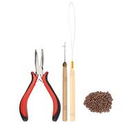 Hair Extension Tool Kit with Silicone Rings | Crochet Pulling Hook & Hair Pliers | Portable Styling Kit for DIY/Salons | 500 Beads, Wooden Handles (200pcs Silicone Rings)
