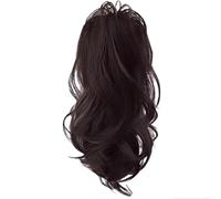 Hair Extensions Extension for capelli con clip a artiglio da 16 pollici, coda di cavallo ondulata, coda di cavallo Yaki spessa e soffice sintetica, posticci for donne(Brown Black)