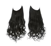 Hair Extensions Extension for capelli sintetici senza clip, capelli finti, ricci e ondulati naturali, pezzo di capelli finti for donna(Off Black,14inches)