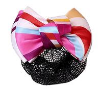 Hair Net,Net Hair Clip,Bowknot Hair Clip,Ladies Beautiful Snood Net Barrette Hairnets Hair Bun Cover, Stripe