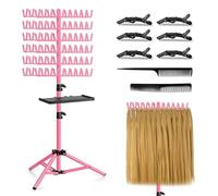 Hair Rack intrecciato Rack per treccia a due lati 144 pioli Rack per estensione dei capelli Strumento per lo styling dei capelli regolabile in altezza per parrucchiere Viaggi,Rosa
