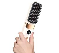 Hair Straightener Brush - Rechargeable 4 Temperature Settings, Auto Off Electric Straightening Brush with Fast Heating Feature, Ideal for Home Travel Apartment College Dorm Vacation Women Family Wife