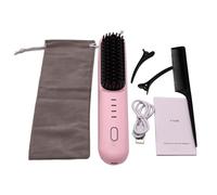 Hair Straightener, Ionic Brush Comb, Fast Heating Tool, Anti-Frizz Technology, Ceramic Plate Design, Advanced Heating Technology, Color Black, Pink, 3.86x2.05x9.06in