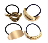 Hair Ties, Hair Cuff, Stylish Decorative Ring Versatile Use 4pcs Geometric Design Gold Finish Secure Hold, Ponytail Holder for Accessories, 2,28 x 0,98 x 1,18 pollici